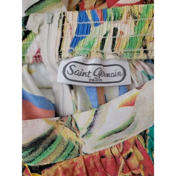 Vintage Saint Germain Paris Tropical Floral Midi Skirt Elastic Waist Womens Sz S - Picture 4 of 5